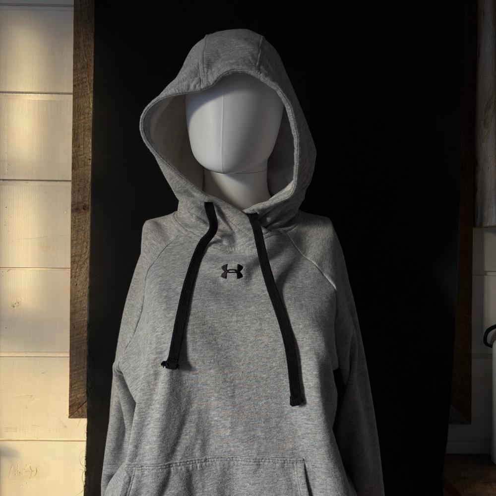 Under Armour Light Gray Pullover Hoodie with Black Drawcords